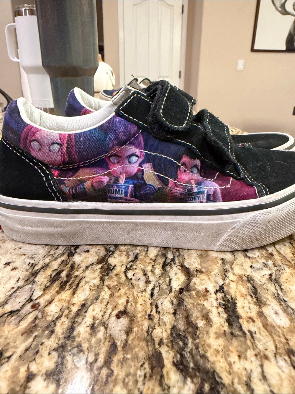 Vans Kids Velcro Sneakers in Black and Purple Character Print